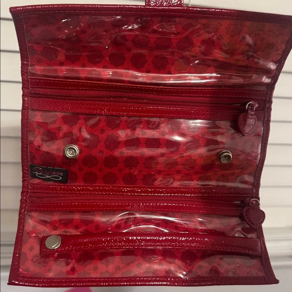 Brighton Tri-Fold Cosmetic Case Glossy Red Multi Compartment Organizer